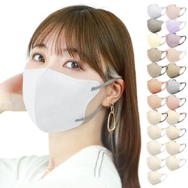 [ジュエルフラップマスク] マスク 立体 大きめ バイカラー おしゃれ 40枚×1箱 【カケンテスト済み】 花粉対策 小顔効果 3D 不織布 使い捨て 息がしやすい 蒸れない 耳が痛くならない (ホワイト×紐グレー)