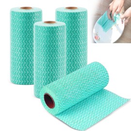 dogmoon J Cloth Roll, 4 Rolls All Purpose Cloths, 180 Sheets Disposable Cleaning Cloths, Reusable Cleaning Cloth for Kitchen Bathroom Window Soft(Green)