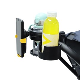 IREH Portavasos para Carriola ，Portavasos para Carriola con Soporte para Teléfono, 3en1 Porta Biberones para Carriola,para Carriola, Bicicleta, Caminante (Negro Amarillo)