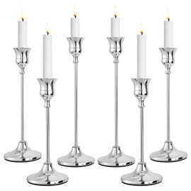 CHILL RECIPE Silver Candlestick Holders Taper Candle Holder, Vintage Modern Candle Stick Holders Set Bulk for Home Decor Table Mantel Decorative Centerpiece Party Festival Decorations(2 Set 6Pcs)