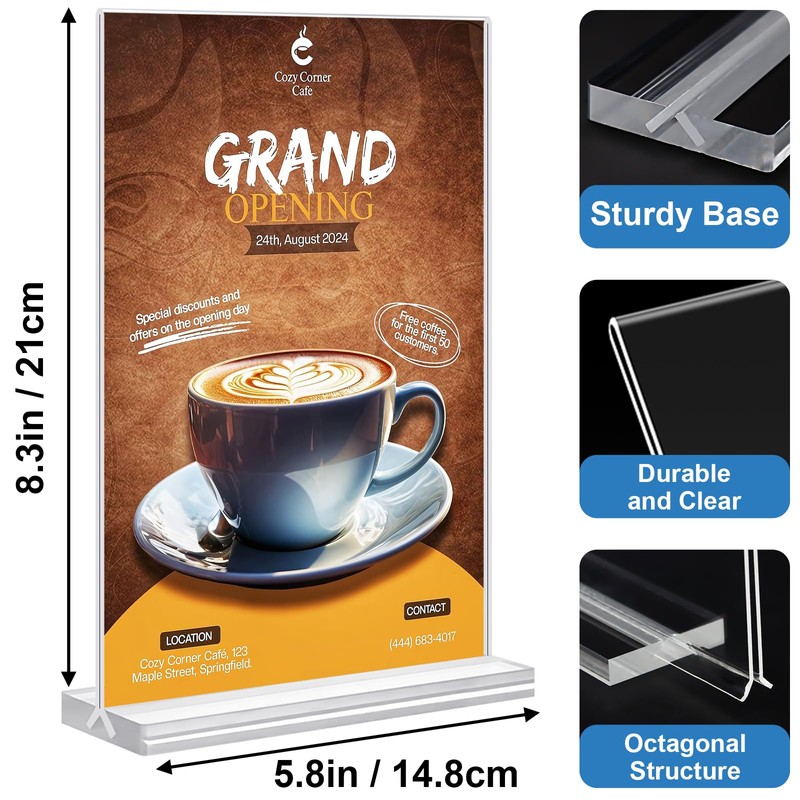Arrobust A5 Acrylic Sign Holder, 3 Pack Clear Display Table
