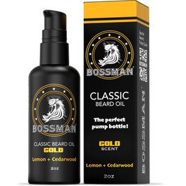 Bossman Organic Mustache & Beard Oil for Men, 2 oz – Natural Beard Moisturizer with Jojoba, Argan & Avocado Oils (Gold Scent)