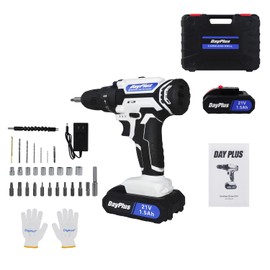 Power Drill Cordless, 21V Cordless Drill with Battery and Charger, Electric Drill with Variable Speed and 25+1 Torque Setting, 29 Drill Bits for Drilling and Screwing, Included Gloves/Plastic Box