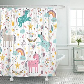 Emvency Shower Curtain Kids Rainbow Blue Pattern Unicorns Pink Baby Girl Animal Arrow Beautiful Waterproof Polyester Fabric 72 x 78 Inches Set with Hooks