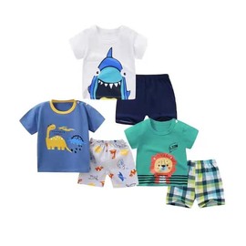 Vagefun Baby Boy Shorts Set - Toddler Summer Clothes with Dinosaur Cotton Tops + Shorts Outfits Clothing 6 Months-4 Year