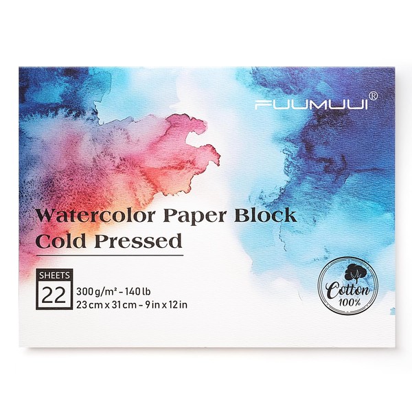 Watercolor Paper Block 9x12 Inch, Fuumuui 100% Cotton Paper Pad,