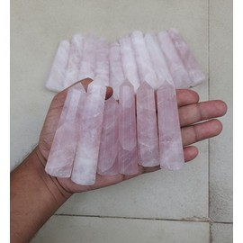 2Pcs Set Rose Quartz Crystal Tower, Large Rose Quartz Crystal Point, Rose Obelisk, Natural Rose Crystal wand, Crystal Tower, 3-4"