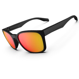 Sonnenbrille für Herren und Damen, polarisierte Sport-Sonnenbrille, leicht, langlebig, flexibel, TR90-Rahmen, 100% UV-Schutz, Sonnenbrille, Angeln, Fahren, Laufen, Mattschwarz und Orange