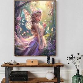 QACEYID Diamond Painting Kits Forest Butterfly Fairy 12x16 inch Full Diamond Canvas DIY Sparkling Gemstone Art Painting, Stress Relief Crafts, for Family Interactive Room Decor Home Decor