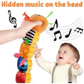 Baby Toys Musical Caterpillar,Infant Stuffed Animal Toys with Crinkle and Rattles,Soft Sensory Toys with Textures for Tummy Time Newborn Boys Girls 0 3 6 12 Months (Orange)