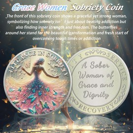 Artsy Grace Women Sobriety Coin - Recovery Butterfly AA Coins - Sister Power Addiction NA AA Chips and Medallions - Celebrate Living Clean Narcotics Alcoholics Anonymous Gifts for Men Women
