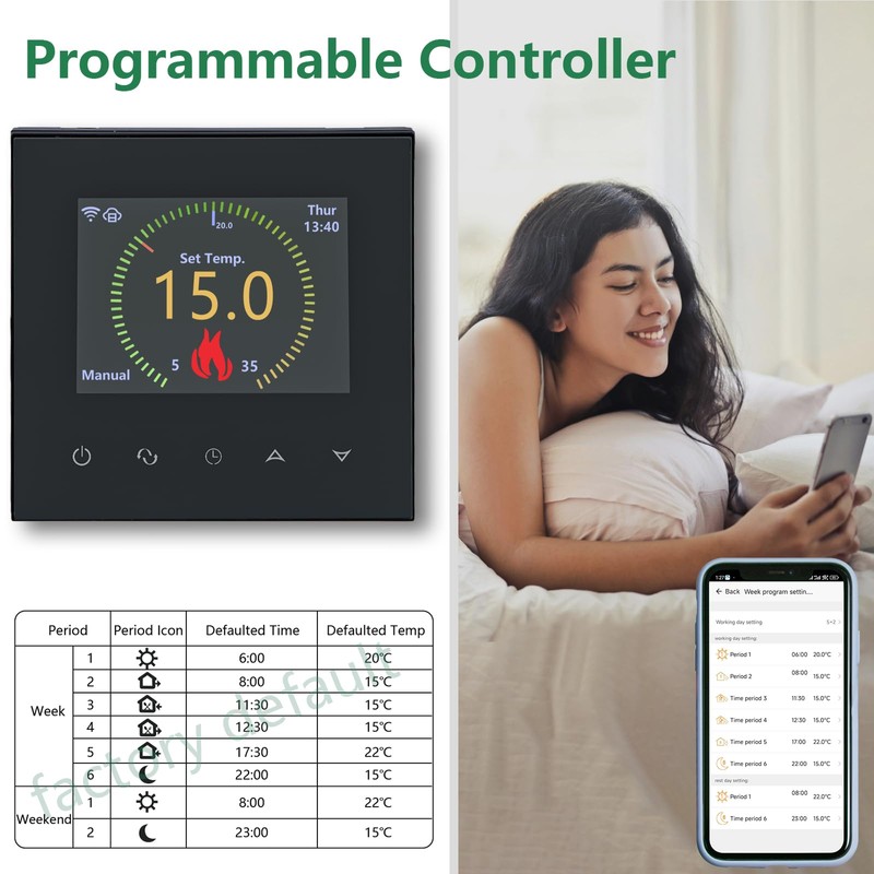 Wengart WiFi Thermostat WG380, AC230 V Colour TFT LCD Display,