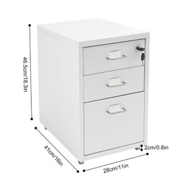 Drawer Unit, 6/3-Tier Steel Organizer on Wheels for Office, 3 Floors, White