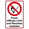 Sign "Feuer, offenes Licht und Rauchchen verboten" Sign 300 x