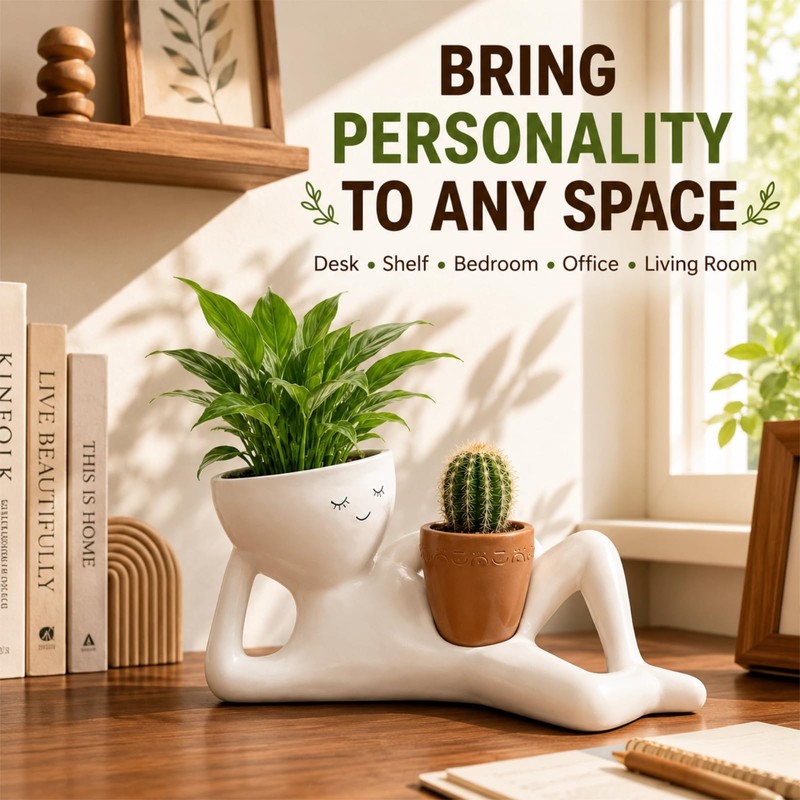 Funny Plant Pots, Lazy Guy Face Planter, Succulent Pot, Unique