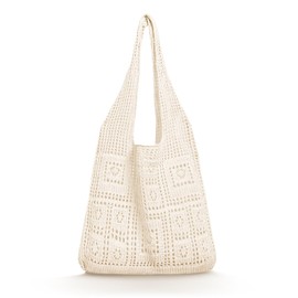 CharmBurst Minimalist Crochet Bag with Hollow Design, Beach & Shoulder Bag, Lightweight, Foldable, Large Capacity, Suitable for Holidays, Women, Summer