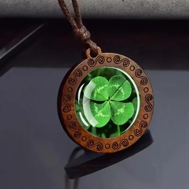 Tied By Love St. Patrick's Day Boho Lucky Leaf Clover Shamrock Wooden Pendant Necklace Men's Women's Jewellery Adjustable Rope Chain Punk Boho Neckwear Faux Leather Chain Jewellery Unisex Gift