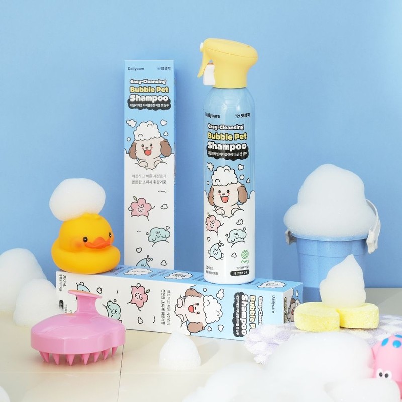 펫생각 천연 저자극 고양이 강아지 샴푸 300ml 이지클렌징 버블 펫