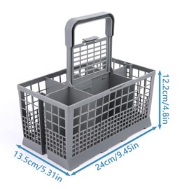 Dishwasher Basket, Cutlery Basket for Dishwasher, Cutlery Basket, Sturdy Base, Universal Fit, Premium Dishwasher Basket with Carry Handle for Many Dishwashers, Removable Handle, Plastic, Grey, 24 x 14