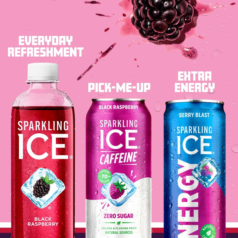 Sparkling Ice Caffeine Black Raspberry Sparkling Water with Caffeine, Zero