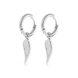 Made by Nami Set of Hanging Earrings with Angel Wings Pendant Silver or Gold Surgical Stainless Steel Hoop Earrings with Pendant Gifts for Women Waterproof Jewellery Hypoallergenic, Stainless Steel