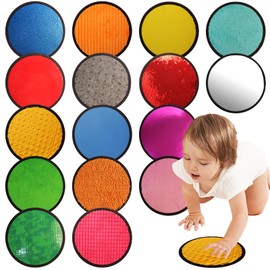 Sensory Mats for Autistic Children, 16 PCS Sensory Wall for Kids, Sensory Tiles for Special Education, Assorted Textured Sensory Toys for Autistic Children, Autism Classroom Must Haves (Round)