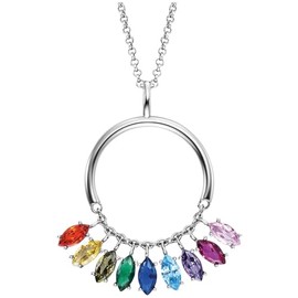 Engelsrufer Women's Necklace Made of Sterling Silver and Pendant with Colourful Zirconia Stones – Set with 9 Coloured Zirconia Stones – Lobster Clasp – Nickel-Free, Sterling Silver, No Gemstone