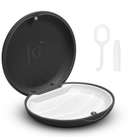Dandoon Dental Retainer Case – Ventilated with Magnetic Lid and Silicone Pad, Quiet Non-Slip Slim Design – Includes Free Aligner Removal Tool & Chewies – Fits Most Aligners & Mouth Guards (Charcoal)