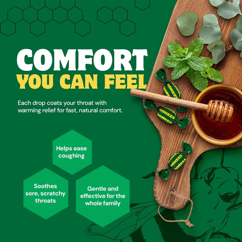 Honees Filled Menthol Cough Drops, Honey, Menthol & Eucalyptus Cough