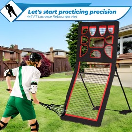 Lacrosse Rebounder for Backyard & Volleyball Rebounder with Target Net/Strap, 5 Rebound Angles,2 Sandbags and Bag,for for Lacrosse Volleyball Baseball Softball and Soccer Training