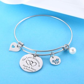 Aunt Bracelet Niece Bangle Bracelet Gifts For Auntie - The Love Between an Aunt & Niece Is Forever Two Hearts In One