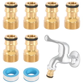 AOROPS Tap Adapter Garden Hose, Pack of 6 Hose Connection Tap with PTFE Sealing Tape 12 m, Universal Tap Connector Male Thread Tap Connector for Garden Kitchen Washing Machine