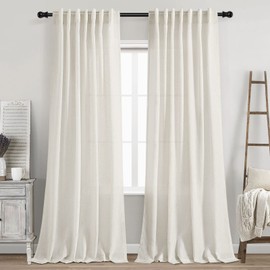 Cream Linen Back Tab Curtains 84 Inch Length for Living Room 2 Panel Set Neutral Modern Farmhouse Window Privacy Semi Sheer Linen Drapes Rustic Pinch Pleated Look Curtain Natural Ivory Colored