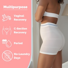 POPPED Disposable Postpartum Underwear (5 Pack) | Stretchy High Waist Boyshorts for C-Section, Surgery Recovery | Mesh Underwear for Women | Postpartum Essentials | One Size Fits Most (28"-48") White