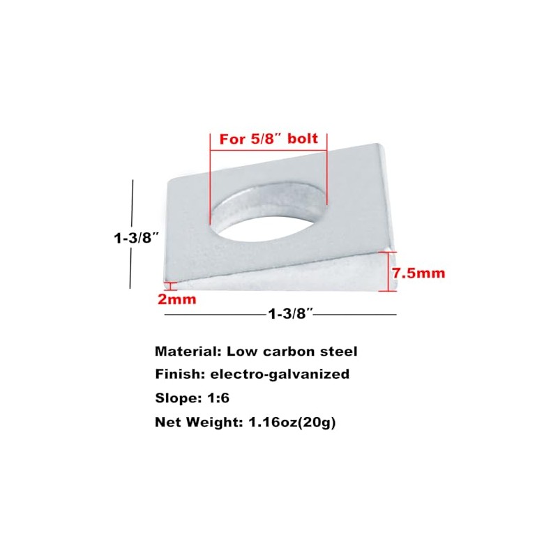 GBGS 12 Pcs 5/8" Bolt Square Beveled Structural Washers,1-3/8" x