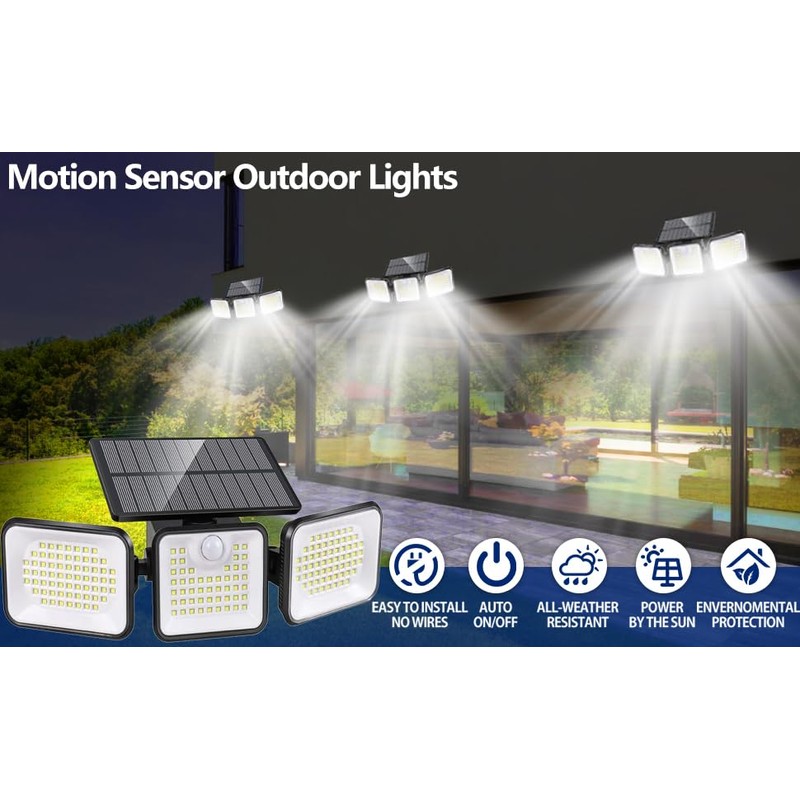 Sunenvoy 2 Pack 180 LED Solar Flood Light Outdoor,Motion Sensor