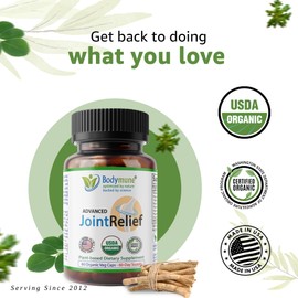 Bodymune Advanced JointRelief Joint Works | Joint & Muscle Support Supplement* | Promotes Mobility & Health* | 60-Day Supply | USDA Organic, Vegan, Non-GMO, USA Made