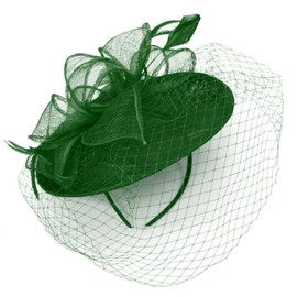 Caprilite Sinamay Fascinator with Saucer Fascinator Wedding Ascot Hat Bird Cage Veil, Jade Green