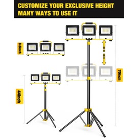 21000 Lumen LED Work Lights with Stand, 3 Head Adjustable Work Lights with 16.5FT Cord, Waterproof Foldable Tripod Worklight for Outdoor Indoor Job Site Workshop Garage Construction Site Lighting