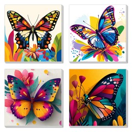 4 Pack Paint by Numbers Kit for Kids, Girls Color by Number Painting Kits for Kids Ages 8-12 Butterfly Paint by Numbers with Framed Canvas Children DIY Paints by Number Kits for Beginners 8x8 Inch