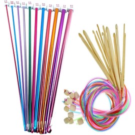 23 Pcs Tunisian Crochet Hooks Set, 11 Aluminum Tunisian Crochet Hook and 12 Tunisian Bamboo Crochet Hook with Cable & Beads for Beginners, Size 2-10mm