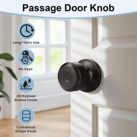 KNOBWELL Oil Rubbed Bronze Passage Door Knob, Non-Locking Interior Closet Door Knobs for Hallway, 6 Pack