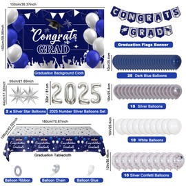Nigifter Blue and Silver Graduation Decorations 2025, 2025 Graduation Decorations with Congratulations Graduate Banner Balloons, Backdrop Decor, Tablecloth for College High School Nurse