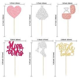 24 piezas de decoración para magdalenas de novia a ser con purpurina, anillo de diamantes para novia, vestido de boda, magdalenas, decoraciones de tartas de corazón para despedida de soltera, boda, compromiso, suministros de despedida de soltera, multico