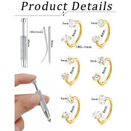 Wrlcorly Horseshoe Nose Rings Nose Hoops for Women Half Hoop Earring CZ Horseshoe Daith Tragus Helix Earring Septum Labret Lip Piercing Jewelry 18G 8mm Gold Silver Plated