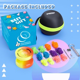 Yoyo K2 Crystal - Professional Responsive Yoyo for Kids Beginners, Dual Function Yo Yo for Adults Advanced + Extra Unresponsive Bearing + 12 Yo-yo Strings + Storage Bag + Removal Tool ( Yellow Red)