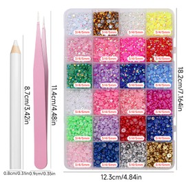 Flatback Pearls and Rhinestones for Crafting, 24 Color 3/4/5mm Resin Jelly Rhinestones, Half Pearl Bedazzling Gems Diamond for Nails Eyes Face Makeup Tumblers DIY Crafts Clothing Shoes