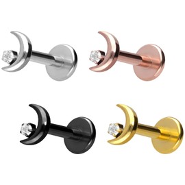 PIERCINGLINE Titanium Labret with Internal Thread + Titanium Attachment Moon + Crystal Piercing Ear Helix Tragus Nose Choice of Colours and Sizes, Titanium