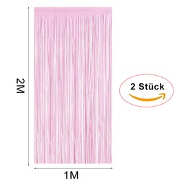 Tinsel Curtains, Pack of 2 Pink Glitter Curtain Fringe 1 m x 2 m Metallic Foil Fringe Background, Streamer Foil Curtain for Birthday, Wedding, Christmas Party Decoration, Tinsel Curtains Pink