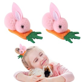 2 Pcs Easter Hair Clips Cartoon Plush Bunny Barrettes Pink Rabbit Ear Hairpins Cute Fluffy Rabbit Hairgrips Easter Hair Accessories for Girls Holiday Party Decoration